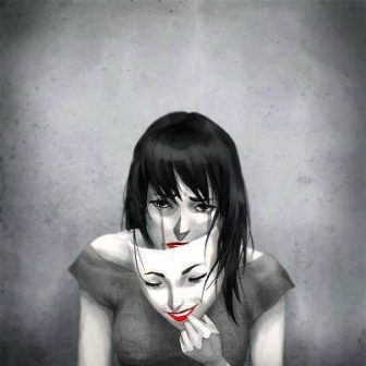 depressed girl with happy mask